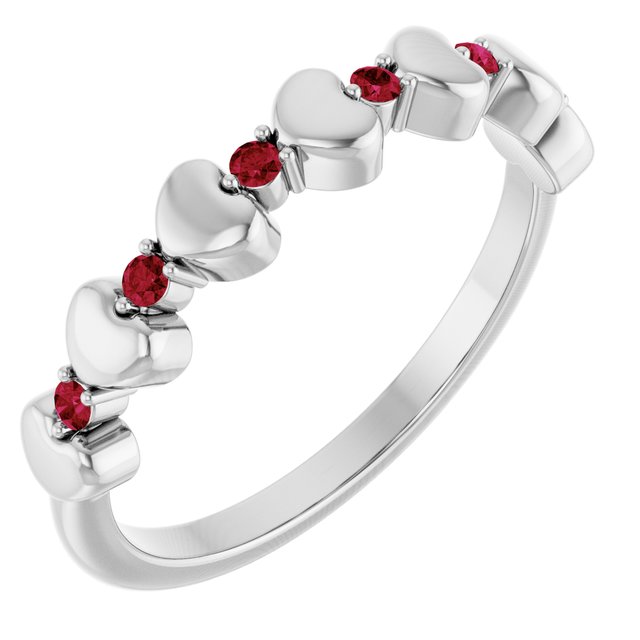 14k White Natural Ruby Heart Stackable Ring
