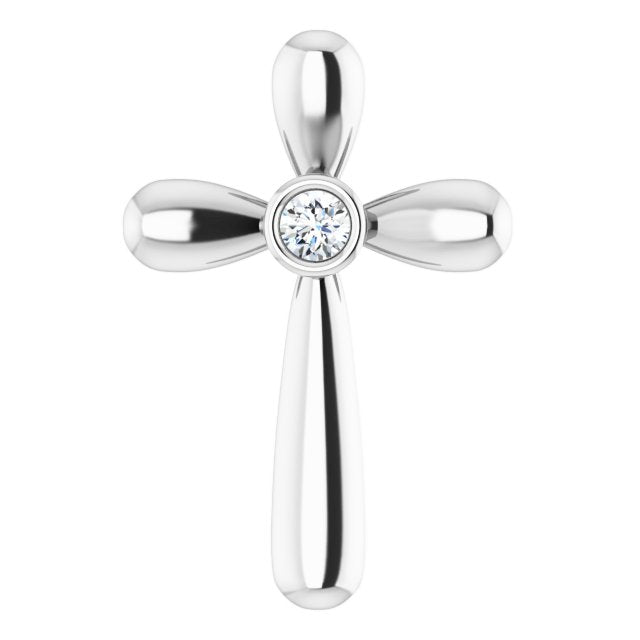 14k White .10 Ct Natural Diamond Cross Pendant