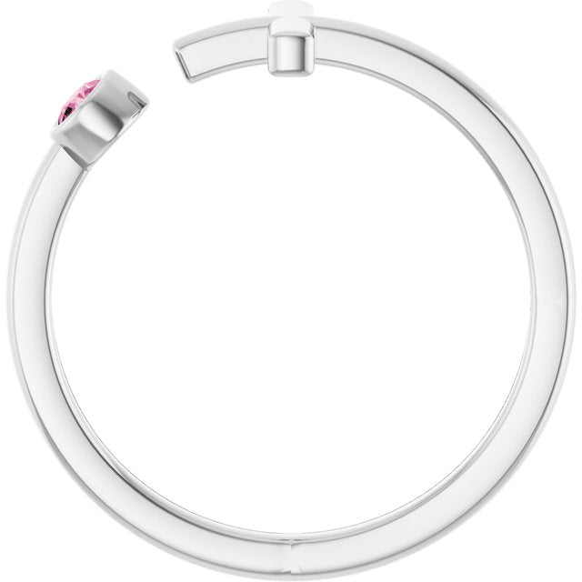 14K White Natural Pink Tourmaline Negative Space Cross Ring