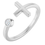 Sterling Silver .06 CTW Natural Diamond Negative Space Cross Ring