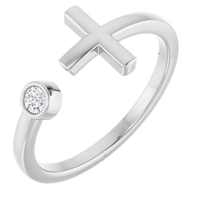 Sterling Silver .06 CTW Natural Diamond Negative Space Cross Ring