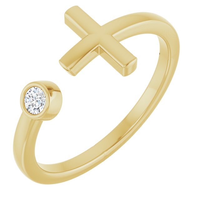 14k Yellow .06 Ctw Natural Diamond Negative Space Cross Ring