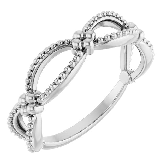14k White Beaded Stackable Ring