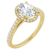 14k Yellow 8x6 Mm Oval Forever One™ Colorless Lab-grown Moissanite & 1/4 Ctw Natural Diamond Engagement Ring