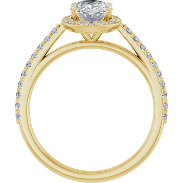 14k Yellow 8x6 Mm Oval Forever One™ Colorless Lab-grown Moissanite & 1/4 Ctw Natural Diamond Engagement Ring
