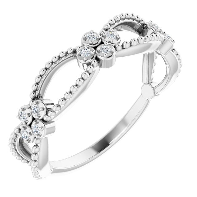 14k White .06 Ctw Natural Diamond Stackable Bead Ring