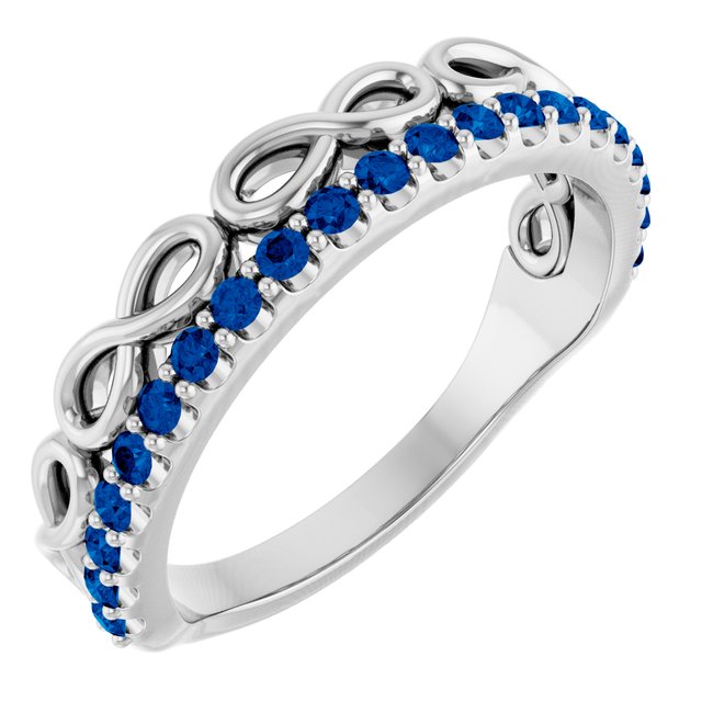 14k White Natural Blue Sapphire Infinity-inspired Stackable Ring