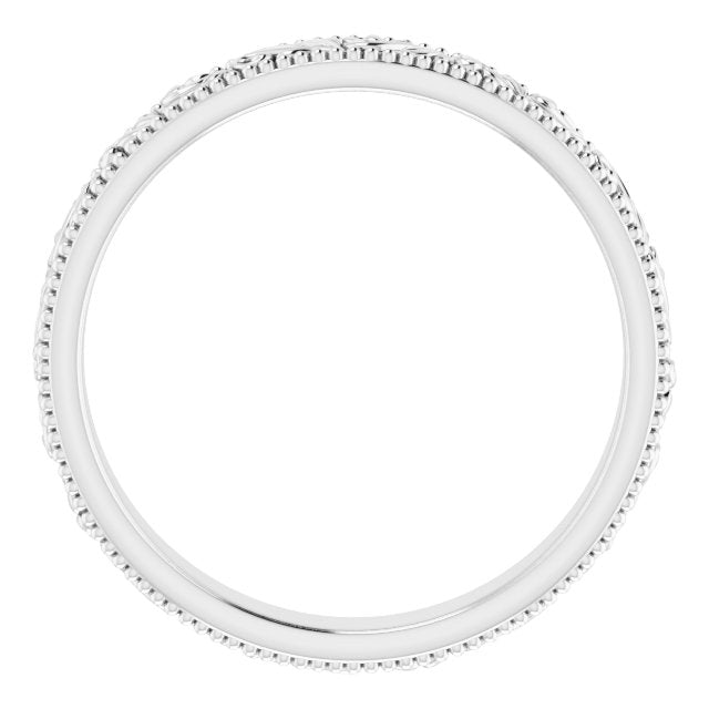18K White 3.2 mm Floral-Inspired Band Size 5