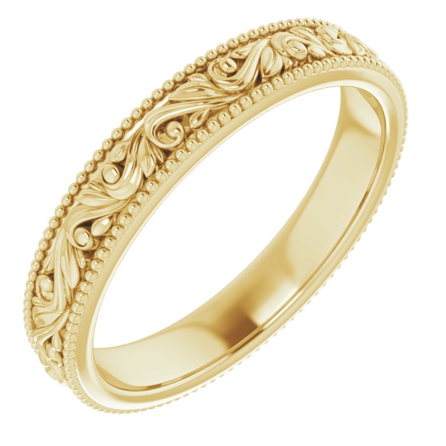 18k Yellow 3.2 Mm Floral-inspired Band Size 4.5
