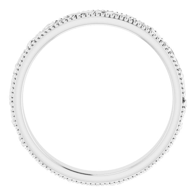 14k White 3.2 Mm Floral-inspired Band Size 5.5