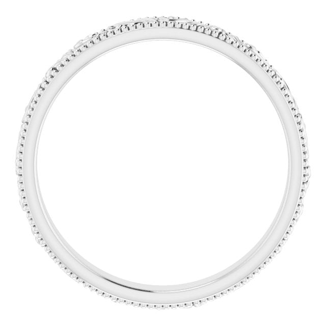 14k White 3.2 Mm Floral-inspired Band Size 6.5
