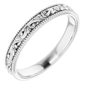 18K White 3.2 mm Floral-Inspired Band Size 8