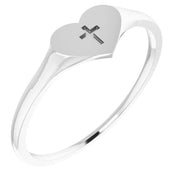 14k White Heart & Cross Ring Size 5