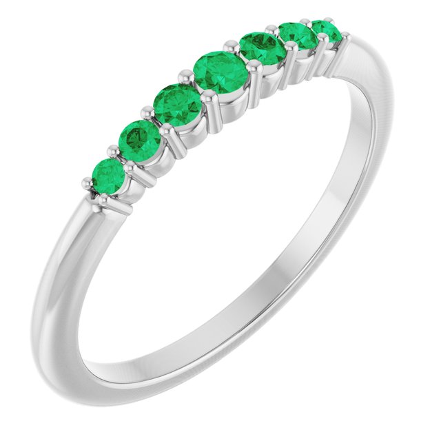 14K White Natural Emerald Stackable Ring