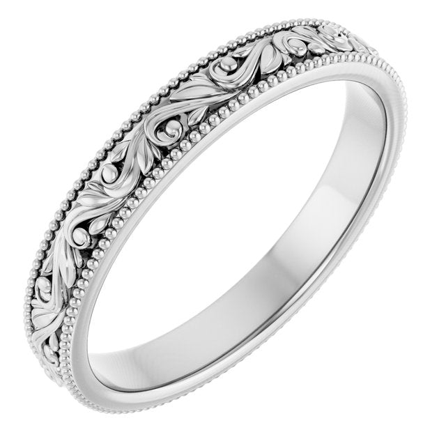 Sterling Silver 3.2 mm Floral-Inspired Band Size 7