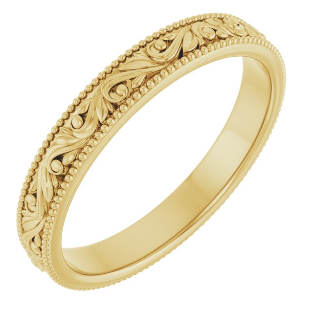 14k Yellow 3.2 Mm Floral-inspired Band Size 7