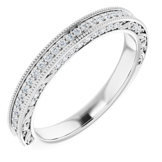 14k White 1/4 Ctw Natural Diamond Band For 6.5 Mm Round Ring