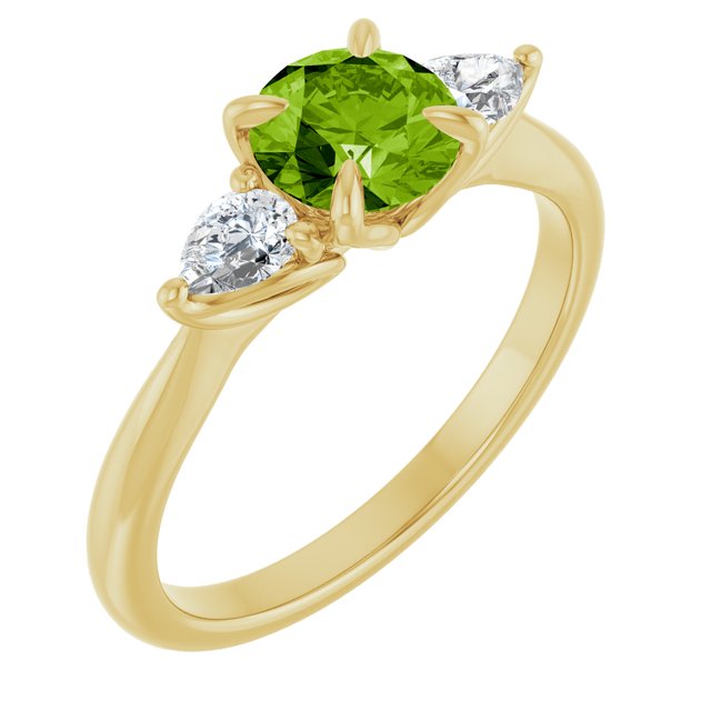 14K Yellow Natural Peridot & 1/4 CTW Natural Diamond Ring