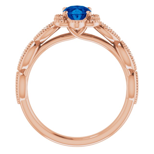 14K Rose Lab-Grown Blue Sapphire & 1/8 CTW Natural Diamond Ring