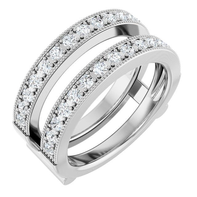 14k White 3/4 Ctw Natural Diamond Milgrain Ring Guard