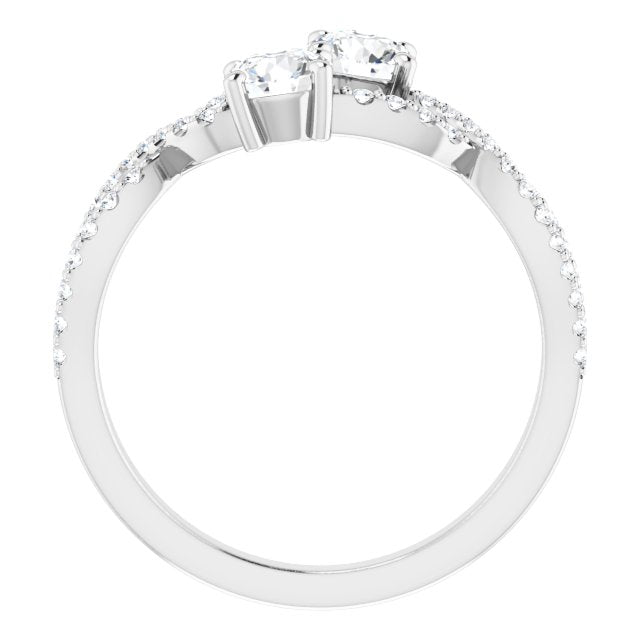 14k White 4 Mm Round 5/8 Ctw Natural Diamond Two-stone Ring