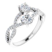 14k White 4 Mm Round 5/8 Ctw Natural Diamond Two-stone Ring