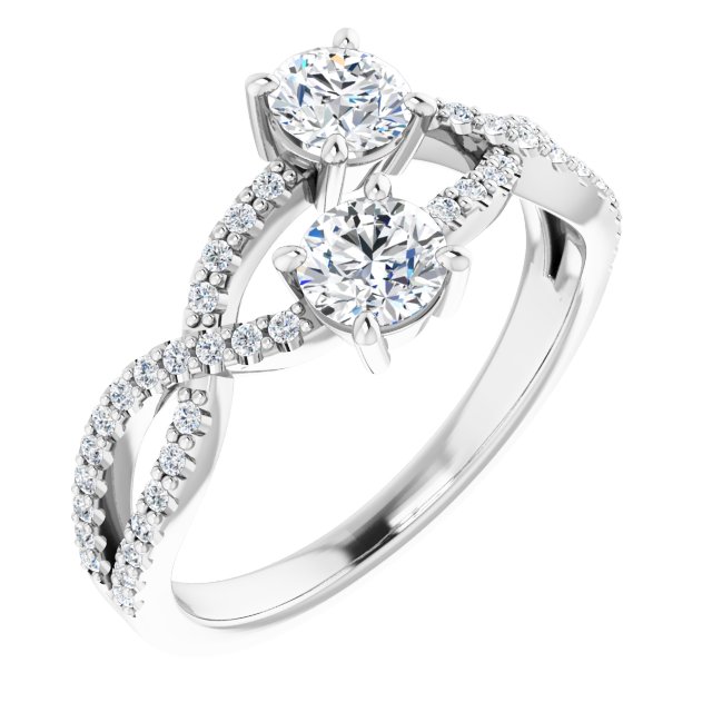 14k White 4 Mm Round 5/8 Ctw Natural Diamond Two-stone Ring