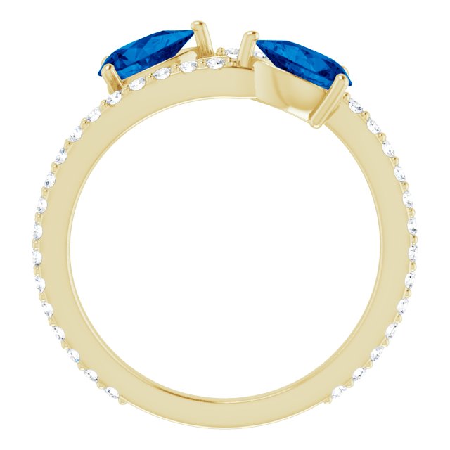 14k Yellow Lab-grown Blue Sapphire & 1/3 Ctw Natural Diamond Ring