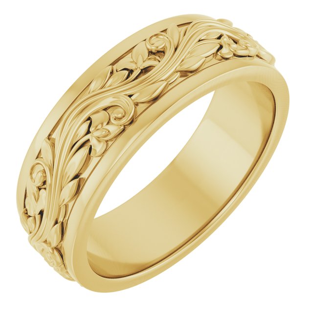 14k Yellow 7 Mm Floral Band Size 10