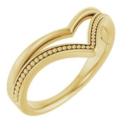 14K Yellow Beaded V Ring