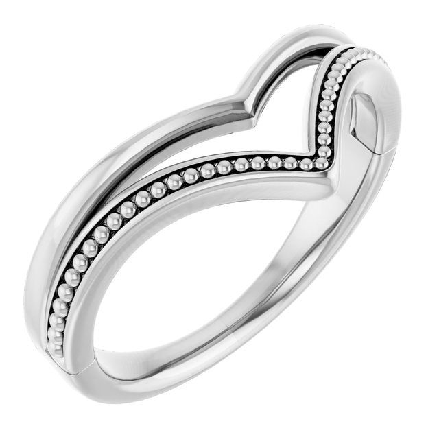 Sterling Silver Beaded V Ring