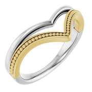 14K White/Yellow Beaded V Ring