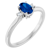 14K White Lab-Grown Blue Sapphire & .04 CTW Natural Diamond Ring