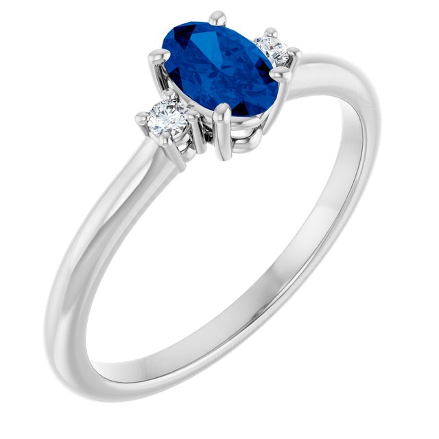 14K White Lab-Grown Blue Sapphire & .04 CTW Natural Diamond Ring