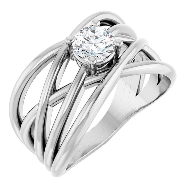 14K White 1/2 CT Natural Diamond Criss-Cross Ring