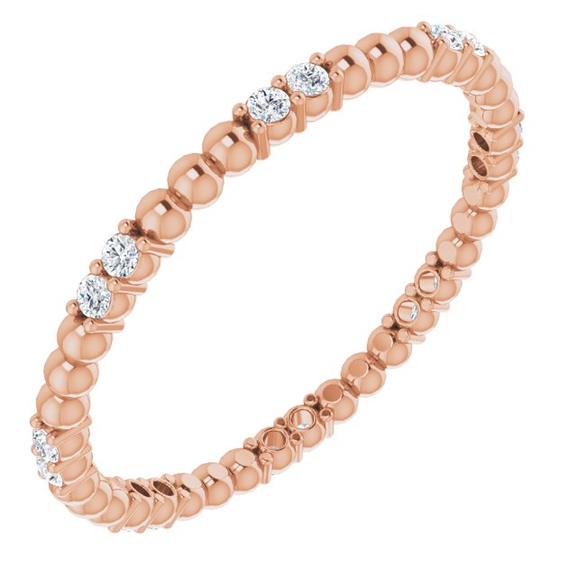 14K Rose 1/8 CTW Natural Diamond Beaded Eternity Band Size 6.5