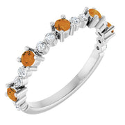 14k White Natural Citrine & 1/6 Ctw Natural Diamond Ring