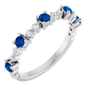 14k White Natural Blue Sapphire & 1/6 Ctw Natural Diamond Ring