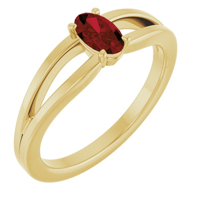 14K Yellow Natural Mozambique Garnet Youth Solitaire Ring