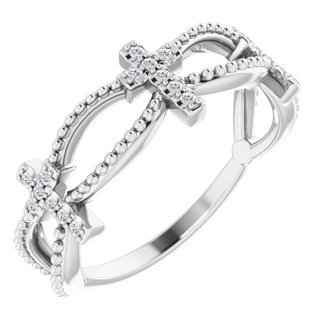 14K White .08 CTW Natural Diamond Stackable Cross Ring