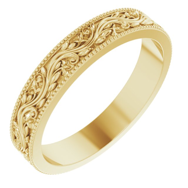 14k Yellow 4 Mm Sculptural Milgrain Band Size 8.5