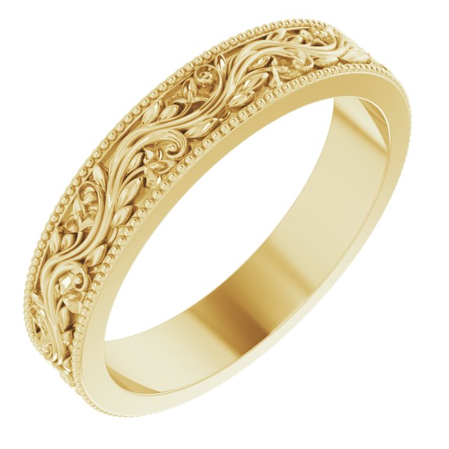 14k Yellow 4 Mm Sculptural Milgrain Band Size 6.5