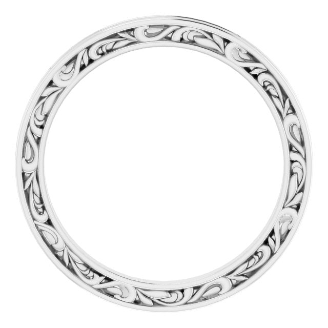 14K White 2 mm Sculptural-Inspired Leaf Band   Size 7.5
