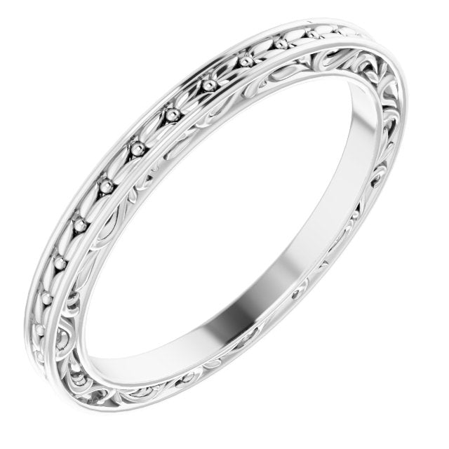 14k White 2 Mm Sculptural-inspired Leaf Band   Size 8