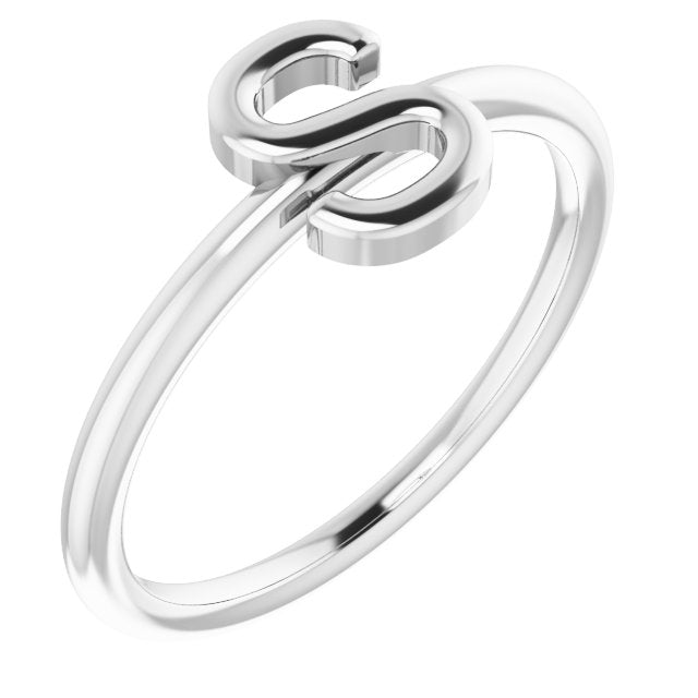 14K White Initial S Ring
