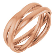 14k Rose Three Ring Rolling Band Size 6