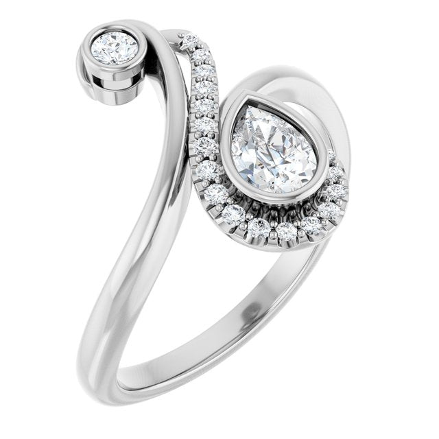 14K White 1/2 CTW Natural Diamond Bezel-Set Bypass Ring