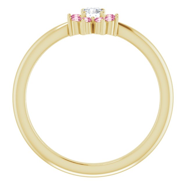 14K Yellow Natural Pink Tourmaline & .06 CT Natural Diamond Flower Ring