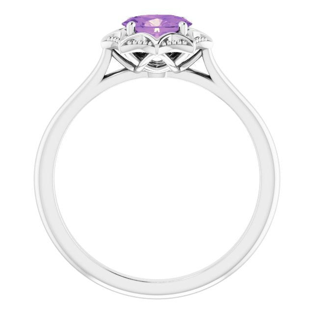 14K White Natural Amethyst Ring