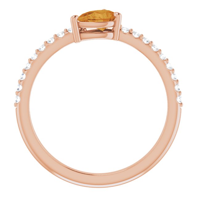 14k Rose Natural Citrine & 1/6 Ctw Natural Diamond Ring